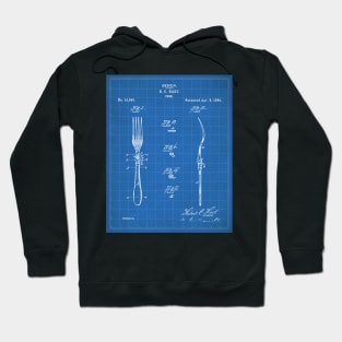 Kitchen Fork Patent - Chef Cook Country Farmhouse Art - Blueprint Hoodie